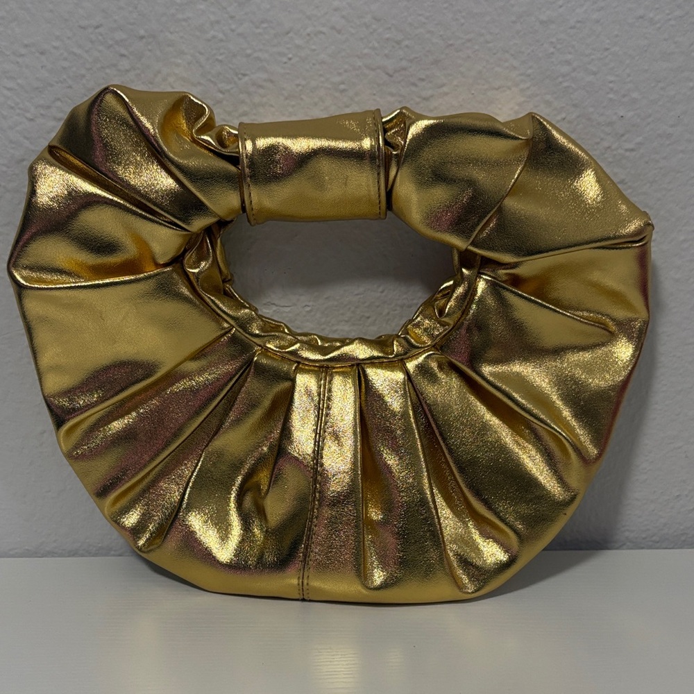 Gold Metallic Ruched Wristlet Clutch
